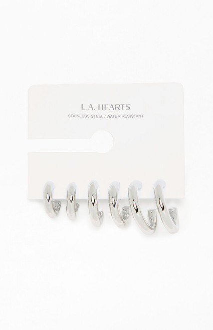 LA Hearts Women's 3 Pack Chunky Silver Hoop Earrings - 0656610500031