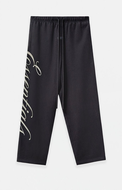 Fear of God ESSENTIALS Men's Vintage Black Script Logo Lounge Fleece Baggy Sweatpants - 0130468680039103