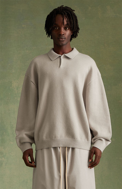 Fear of God ESSENTIALS Men's Silver Cloud Knit Polo Sweater - 0192508520071261