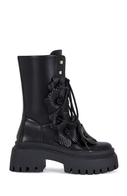 AZALEA WANG Women's Devoir Black 3D Flower Combat Boots - 0580611590013