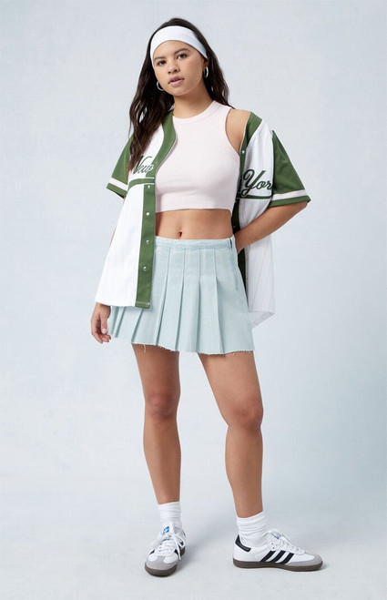 Pacsun Women's Eco Light Indigo Mid Rise Pleated Denim Mini Skirt - 0840604890027