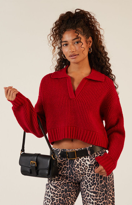 LA Hearts Women's Gabriela Waffle Knit Collared Sweater - 0740484260313