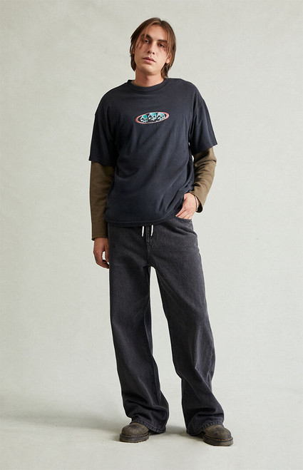 Pacsun Men's Blake Extreme Baggy Jeans Drawstring Graphic Faded Black - 0131242100092