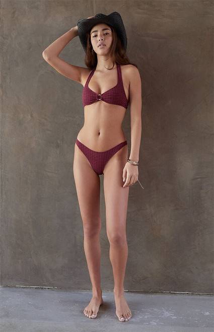 Pacsun Women's Plum Striped Scrunch Jade Tie Halter Bikini Top - 0810451180025093