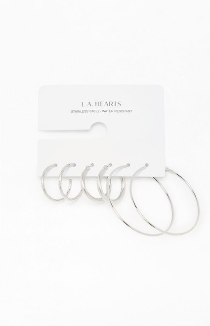 LA Hearts Women's 3 Pack Silver Hoop Earrings - 0656610500029