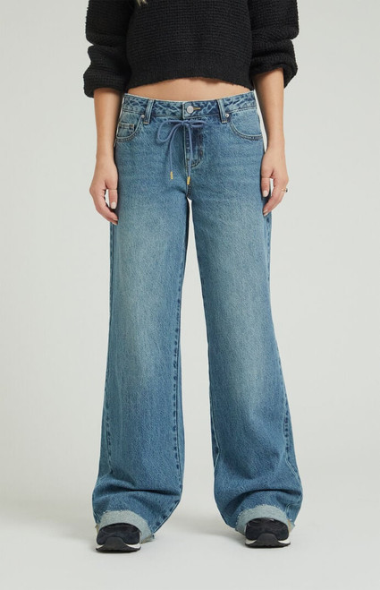 Pacsun Women's Casey Low Rise Baggy Jeans Drawstring Medium Indigo - 0860602180295