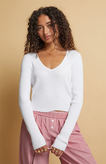 Beverly and Beck Women's Mona Pointelle V-Neck Sweater - 0740609850001