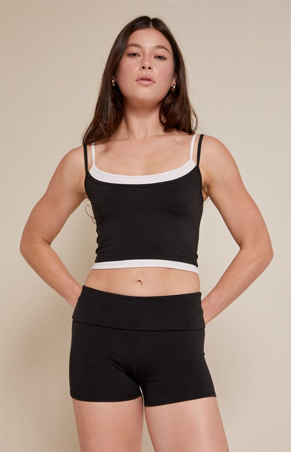 PAC 1980 Women's PAC WHISPER Active Black Low Rise Fold-Over Micro Biker Shorts - 0772604500124