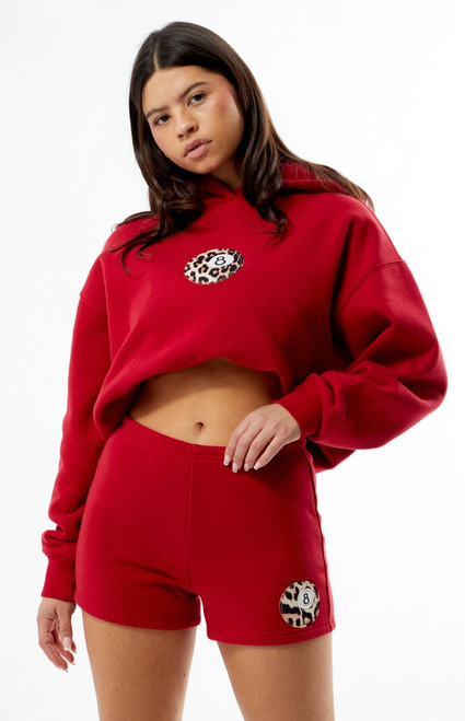 Pacsun Women's Leopard 8 Ball Applique Slim Sweat Shorts - 0821484260261