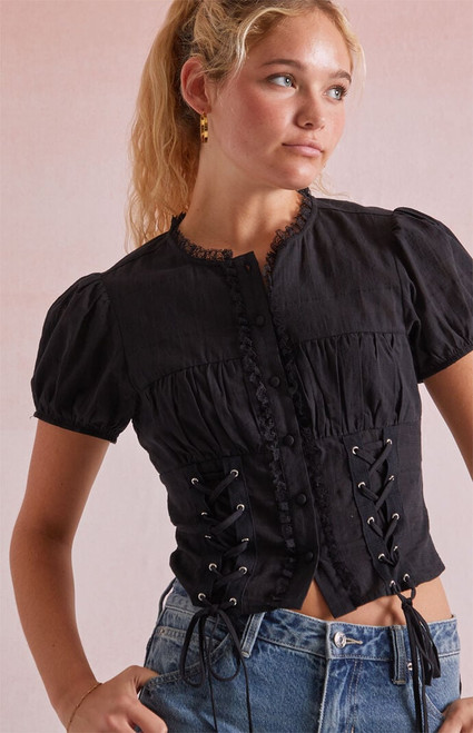 Beverly and Beck Women's Gabbie Lace Up Short Sleeve Top - 0731461580428
