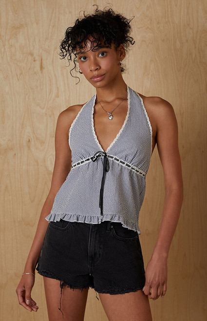 Your Favorite Women's Noelle Pinstripe Halter Top - 0731604230063