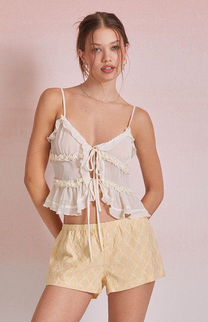 Beverly and Beck Women's Mariah Ruffle Tie Front Top - 0731604230075