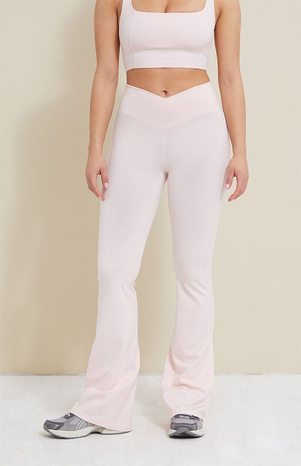 PAC 1980 Women's PAC WHISPER Active Pink Crossover Flare Yoga Pants - 0772604500127