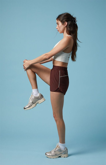 PAC 1980 Women's Active Brown Piping Dolphin Hem Track Shorts - 0772604500147