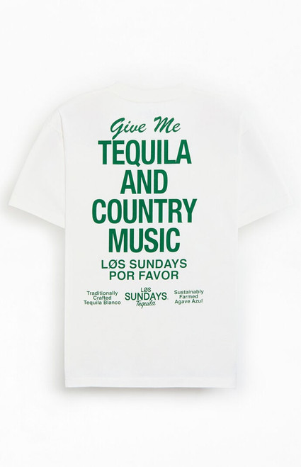 Los Sundays Men's White The Tequila & Country Music T-Shirt - 0097522800415