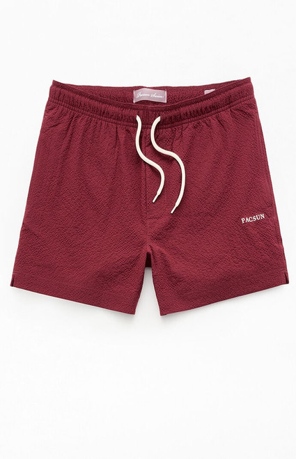 Pacsun Men's Maroon Seersucker 4.5" Swim Trunks - 0150609530082