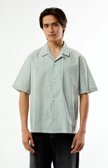 Pacsun Men's Sage Striped Oversized Camp Shirt - 0180250500459