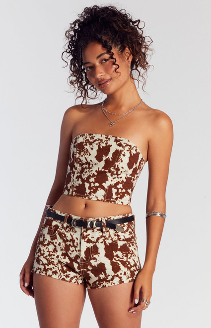 Pacsun Women's Cow Print Denim Micro Shorts - 0829602180146
