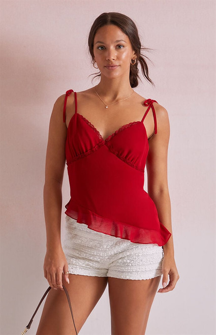 Beverly and Beck Women's Jessie Asymmetrical Lace Trim Tank Top - 0731471630002