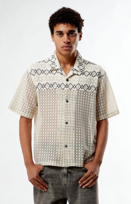 Pacsun Men's Cream Textured Oversized Resort Camp Shirt - 0180250500076