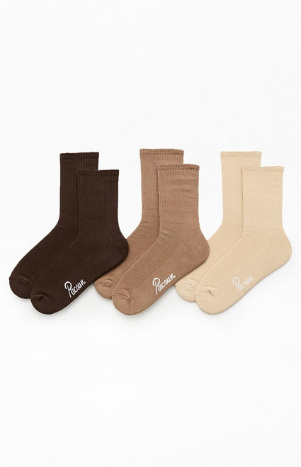 Pacsun Men's 3 Pack Neutral Brown Crew Socks - 0634485250038