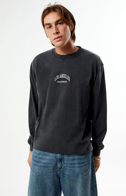 Pacsun Men's Washed Black Los Angeles Embroidered Long Sleeve T-Shirt - 0126522800040