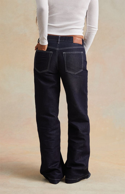 RARE DNM EDIT Women's Dark Blue Metallic Contrast Stitch Low Rise Baggy Jeans - 0860454210371