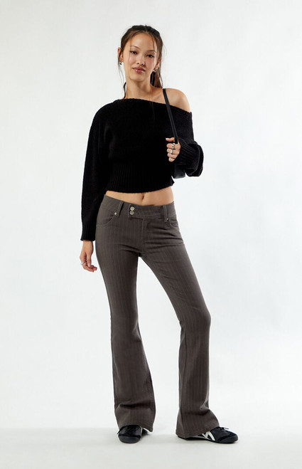 Pacsun Women's Low Rise Flare Pants Stretch Pinstripe - 0850604230056