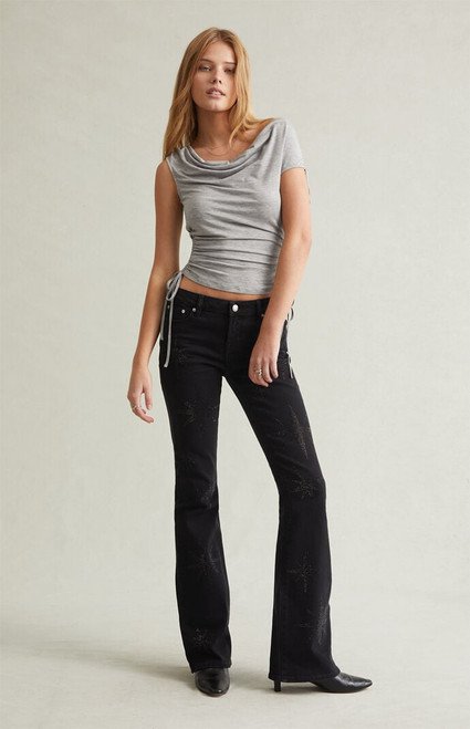 Pacsun Women's Jade Low Rise Bootcut Jeans Stretch Rhinestone Star Black - 0860602180017