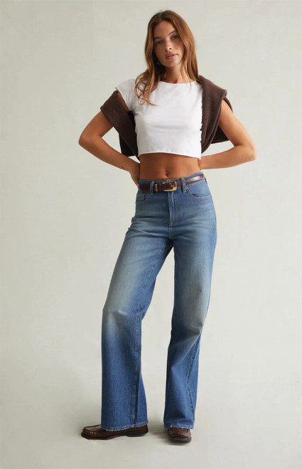 Pacsun Women's Madison High Waisted Girlfriend Jeans Stretch Medium Blue - 0860454210378