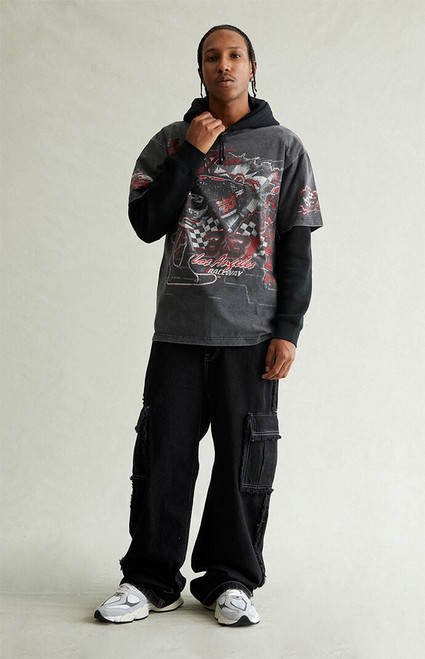 Pacsun Men's Blake Extreme Baggy Jeans Cargo Frayed Black - 0131454210187