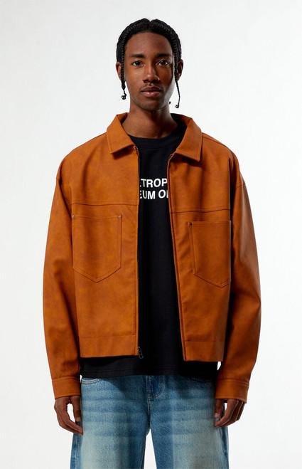 Pacsun Men's Tan Faux Leather Billie Gas Jacket - 0201611130007