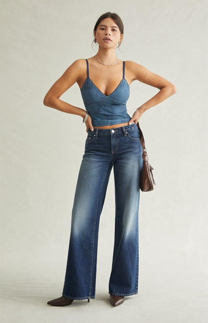 Pacsun Women's Casey Low Rise Baggy Jeans Rhinestone Dark Blue - 0860454210393