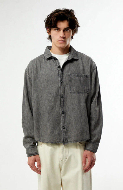 Pacsun Men's Washed Black Denim Long Sleeve Shirt - 0183454210003