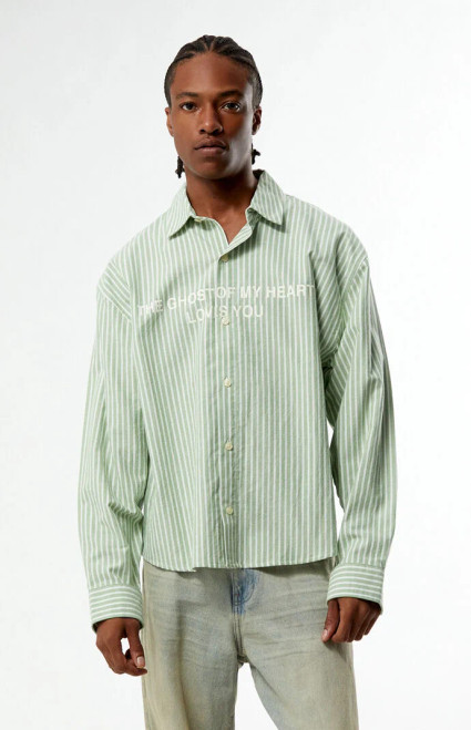 Pacsun Men's Ghost Striped Woven Long Sleeve T-Shirt - 0183611140015