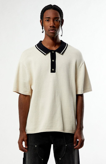 Pacsun Men's Cream Textured Polo Sweater Shirt - 0180609850006