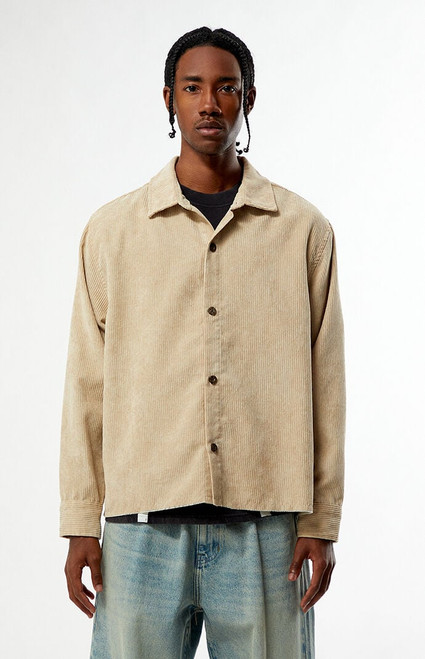 Pacsun Men's Enzo Khaki Corduroy Long Sleeve Shirt - 0183611140024