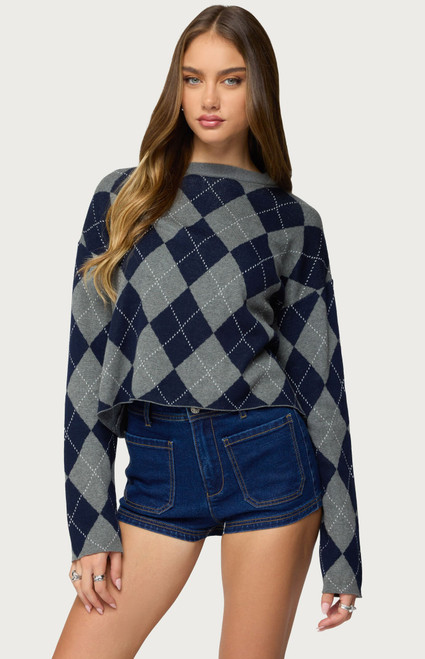 Edikted Women's Prep Girl Argyle Knit Top - 0740609690299