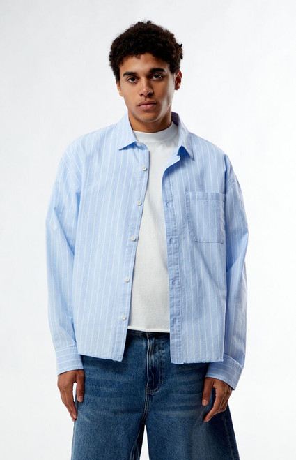 Pacsun Men's Blue Striped Oxford Button Down Long Sleeve Shirt - 0183250500096