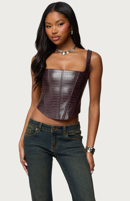 Edikted Women's Shana Faux Croc Corset - 0731609691417