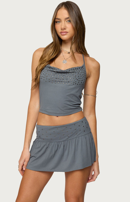 Edikted Women's Klara Studded Cowl Neck Halter Top - 0731609691419