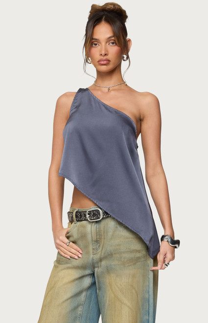 Edikted Women's Asymmetric Satin Effect One Shoulder Top - 0731609691438