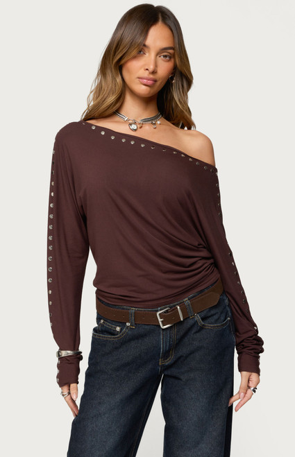 Edikted Women's Paola Off Shoulder Stud Top - 0731609691444