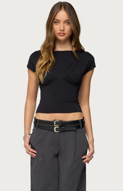 Edikted Women's Leonah Ruched Boat Neck Top - 0731609691454