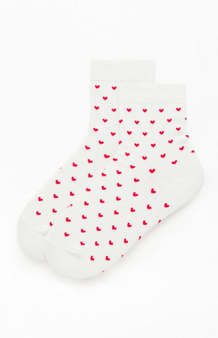 John Galt Women's White & Red Heart Socks - 0679601600289