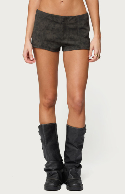 Edikted Women's Taia Distressed Faux Leather Micro Shorts - 0821609690339
