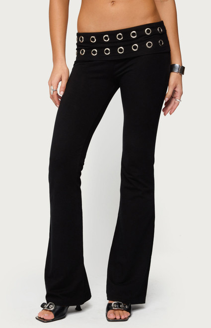 Edikted Women's Nairobi Grommet Foldover Flare Leggings - 0850609690252