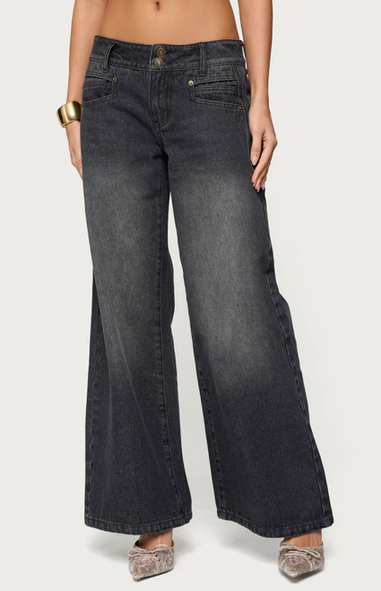 Edikted Women's Charlize Stitched Washed Low Rise Baggy Jeans - 0860609690256