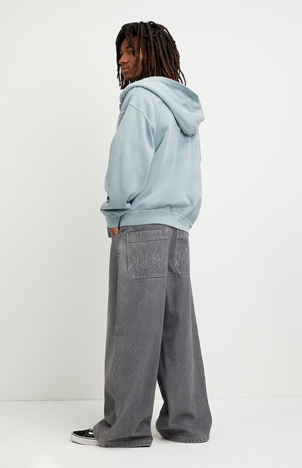 Pacsun Men's Ryder Ultra Baggy Jeans Flames Gray - 0131602840043