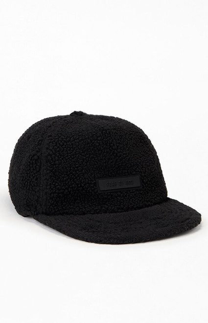 Fear of God ESSENTIALS Men's Jet Black Sherpa Fleece Baseball Hat - 0642250500019861